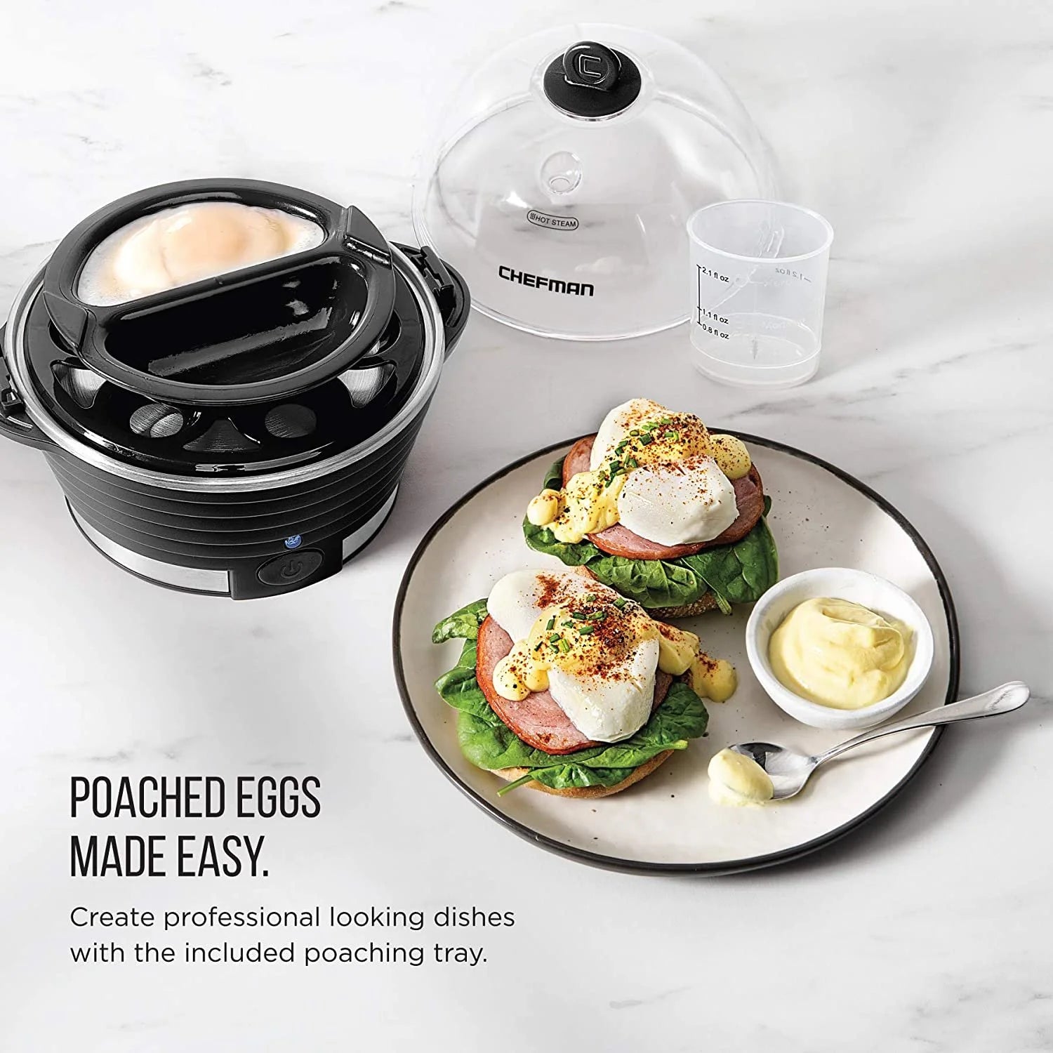 Rapid Egg Cooker, 6 Egg Capacity W/ Removable Poaching/Omelette Tray - Black, New